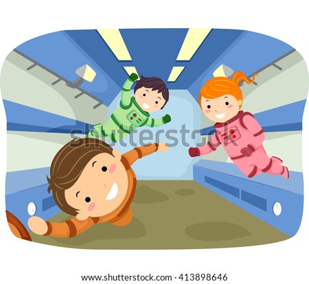 Stickman Illustration of Kids Playing in Zero Gravity Royalty-Free Stock Photo #413898646