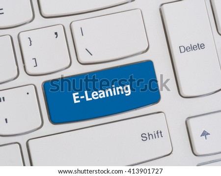 Computer keyboard button with E-leaning text