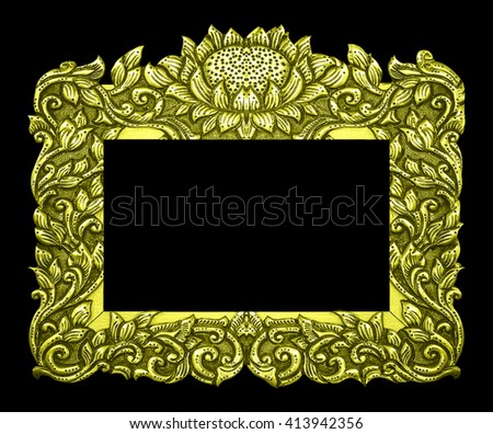 picture frame gold Carved pattern isolated on black background.