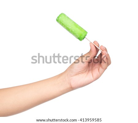 Hand holding lemon ice cream. Isolated on a white background.