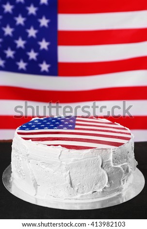 American flag cake, on black wooden background