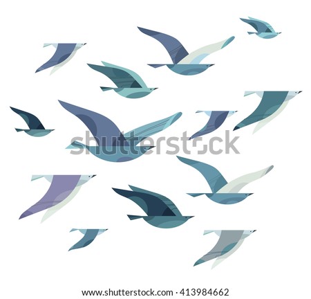 Set of different flying birds in style of minimalism. Vector illustration