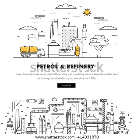 Modern petrol industry thin block line flat color icons and composition with gas station technology and development gasoline program  Royalty-Free Stock Photo #414031870