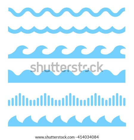 Vector blue wave icons set on white background. Water waves Royalty-Free Stock Photo #414034084