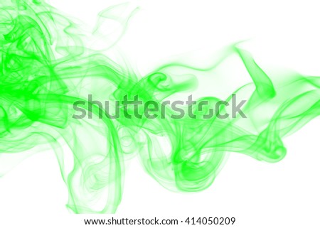 Green Smoke on white background, movement of green smoke