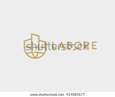 Premium house globe logotype. Lined trend real estate symbol. Universal global realty vector icon logo mark