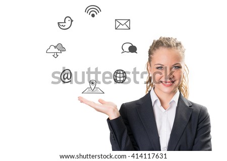 Success businesswoman drawing business icon and chart