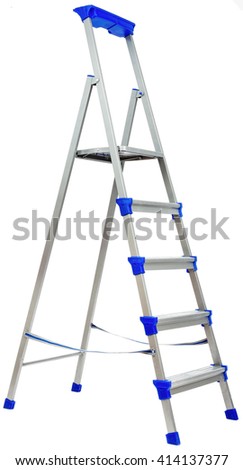 Metal ladder with blue plastic elements. Isolated on white background