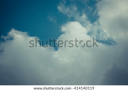 Nature cloudscape with blue sky and white cloud , process in vintage style