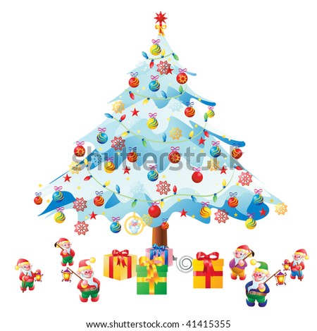 vector illustration, christmas with gifts and dwarfs, cartoon concept, white background.
