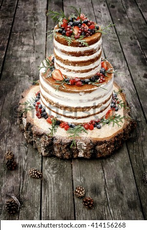 wedding cake in rustic style Royalty-Free Stock Photo #414156268