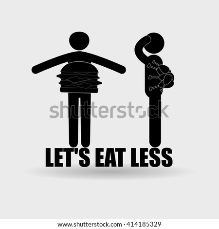 vector illustration with two obesity stick mans. And inscription: Let's eat less