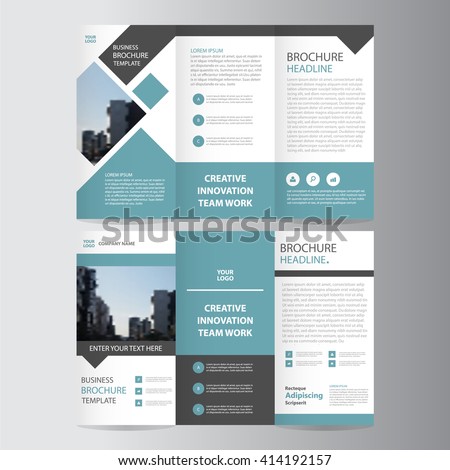 blue square geometric vector business trifold Leaflet Brochure Flyer template flat design set Royalty-Free Stock Photo #414192157