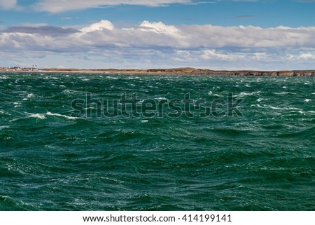 Waves of Magellan strait between Tierra del Fuego island and the mainland, Patagonia, Chile