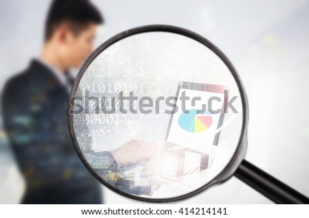 Examining business with magnifying glass, concept examining.