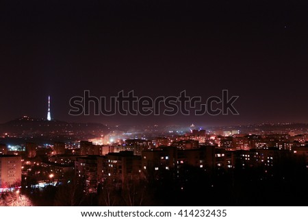 Night picture of Lviv skyline. Cityscape