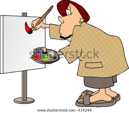 Clipart illustration of a man painting a sign