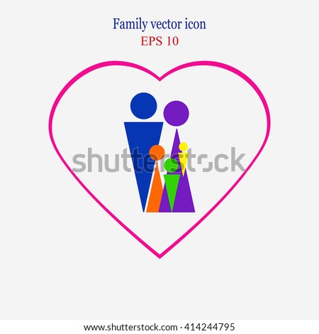 Family icons vector illustration. Family icon inside the heart. Happy family. Parents and children.