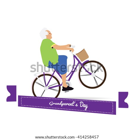 Isolated grandmother riding a bicycle on a white background
