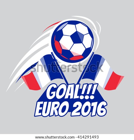 Football poster with ball. Soccer tournament  2016 France. Vector illustration of brochure for sport game. Championship, league. Goal sign