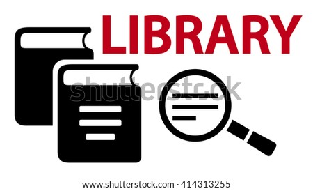 learning on library concept symbol with book and magnifier lens