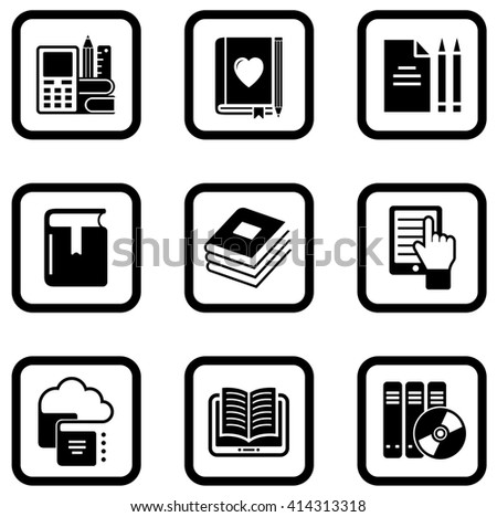 set of nine black book concept icons