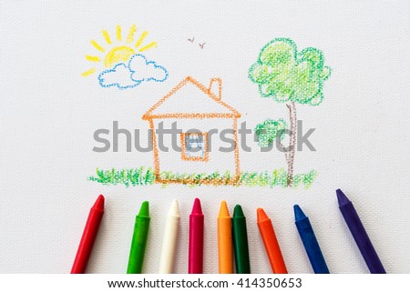 child drawing home, drawing with pencil painting picture on paper, artwork workplace