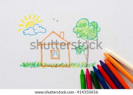 child drawing home, drawing with pencil painting picture on paper, artwork workplace