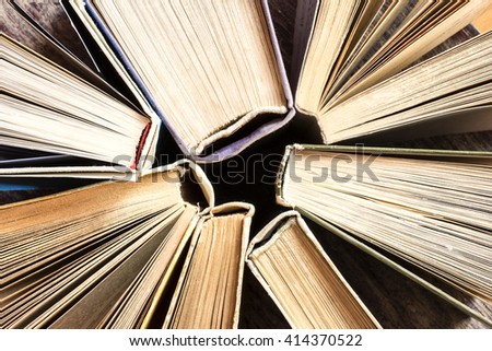 Old Books Background. Top View