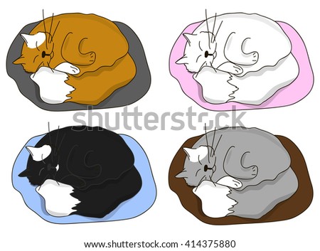 The cat sleeps on the Mat - vector illustration in cartoon style. Pet Napping.