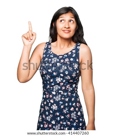 latin woman pointing up