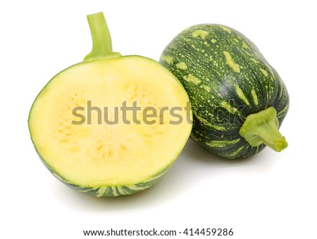 green pumpkin with half isolated on white background
