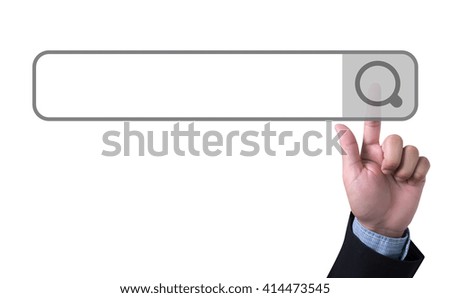 man pushing (touching) virtual web browser address bar or search bar