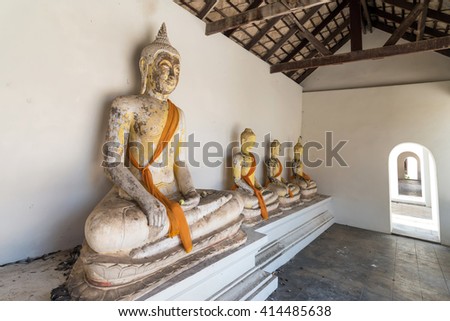 line of buddha statue in wat yai chaimongkol , ayutthaya , Thailand