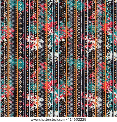 Ethnic boho seamless pattern. Tribal art colorful boho print, boho texture. Abstract distress background, watercolor painting, wrapping, wallpaper