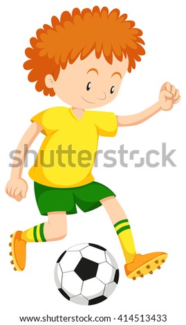 Little boy playing soccer illustration
