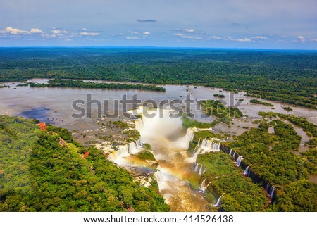 Devil's Throat - largest waterfall  of the Iguazu River in South America. Picture taken from a helicopter