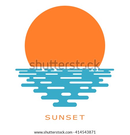 Sunset on a white background. sunset sun, icon, isolate. Flat sunset, color illustration. The 
sun and the sea, the sign of the nature. Sea sunset or sunrise. Stock vector
