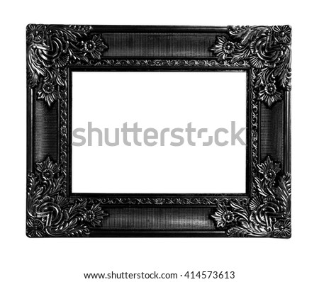 Old antique black frame isolated on white background