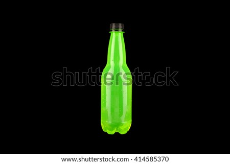 plastic water bottle on black background.