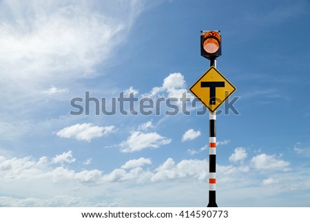 3 Intersection Sign,Solar powered traffic signs , traffic signs on blue sky background