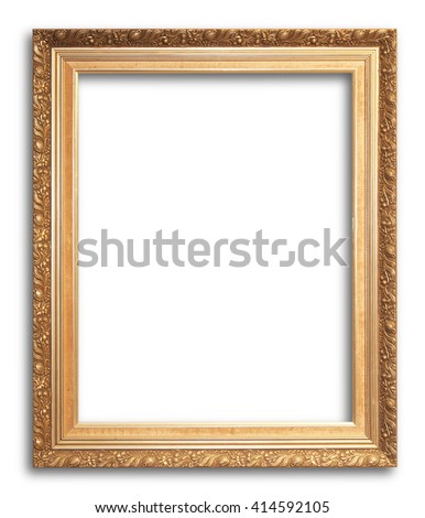 Gold Old picture frame on white background.
