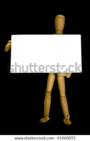 Wooden man, figure with a yellow letter