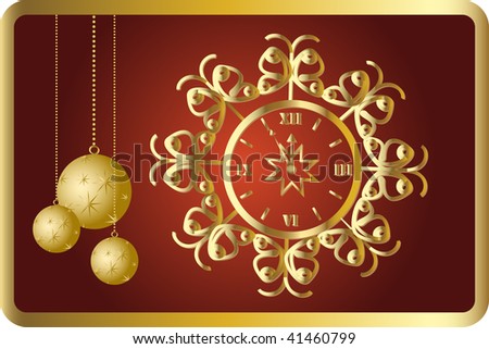 Christmas postcard with watch and balls