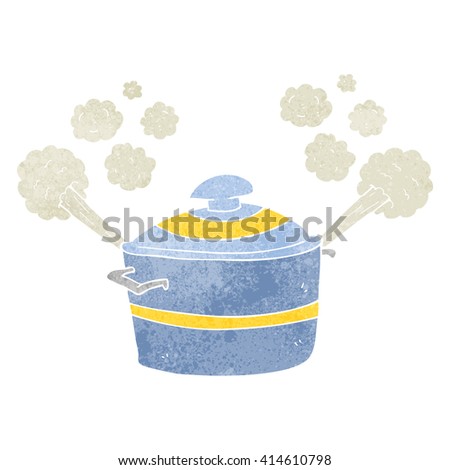 freehand retro cartoon steaming cooking pot
