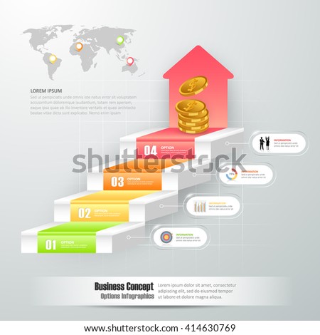 Design business staircase conceptual infographics. Can be used for workflow layout, banner, diagram, web design, infographic template