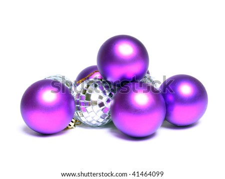Violet Christmas spheres and three mirror sphere for a fur-tree ornament