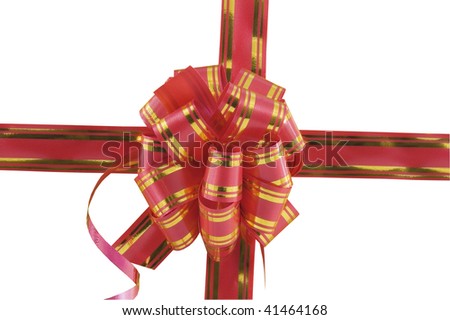 Red holiday bow on yellow background