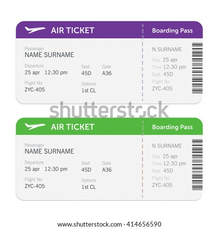 Set of the airline boarding pass tickets. Isolated on white background. Vector flat design