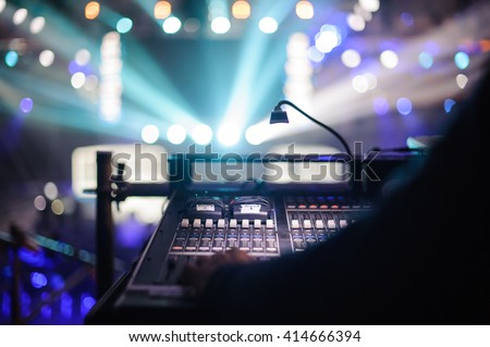 Working sound control panel on  background of the stage Royalty-Free Stock Photo #414666394